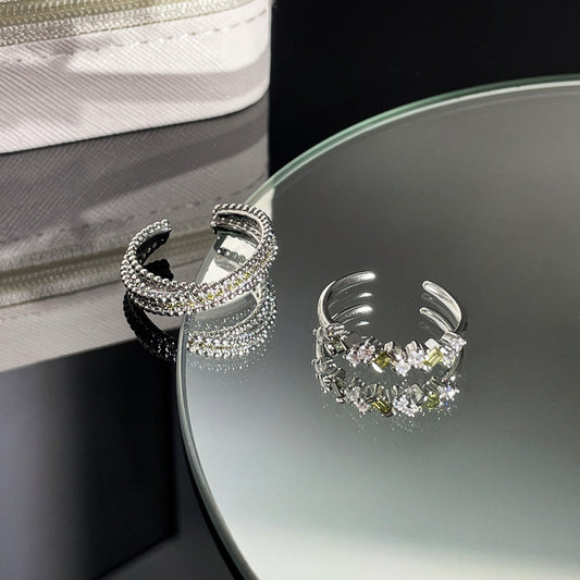 Women's Luxury Fashion Olive Green Open-end Zircon Cold Rings