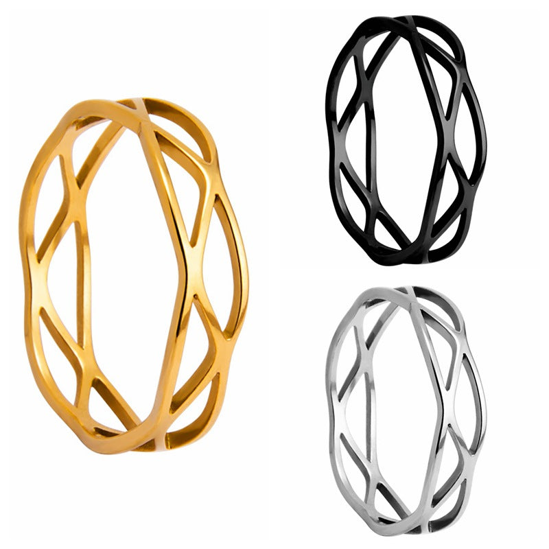 Women's & Men's Simple Cutting Titanium Steel Hollow Cross Ring