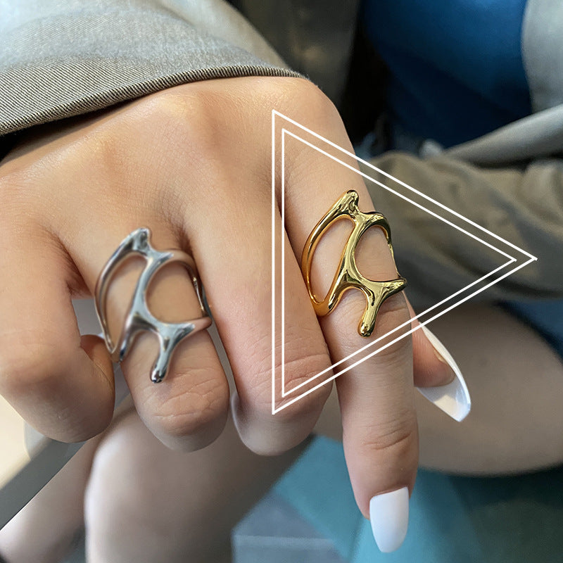 Irregular Geometric Female Personality Fashion Metal Texture Rings