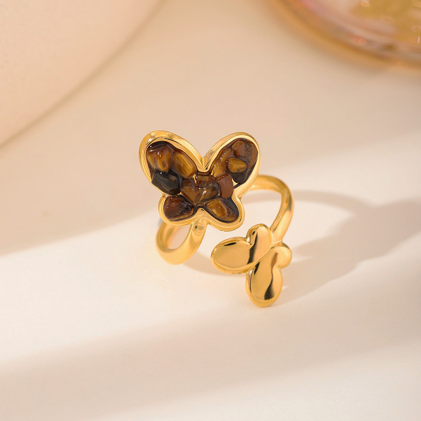 Stone Geometric Stainless Steel Gold Plated Simple Ring