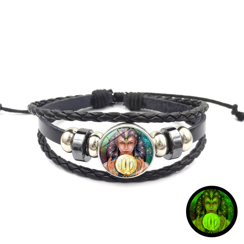 Time Stone Leather Woven Unisex Retro Punk Beaded Bracelets