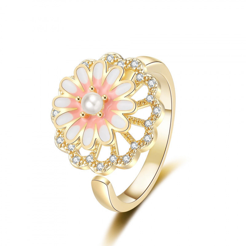 Women's Little Daisy Fashion Rotatable Glaze Flowers Switchable Index Rings