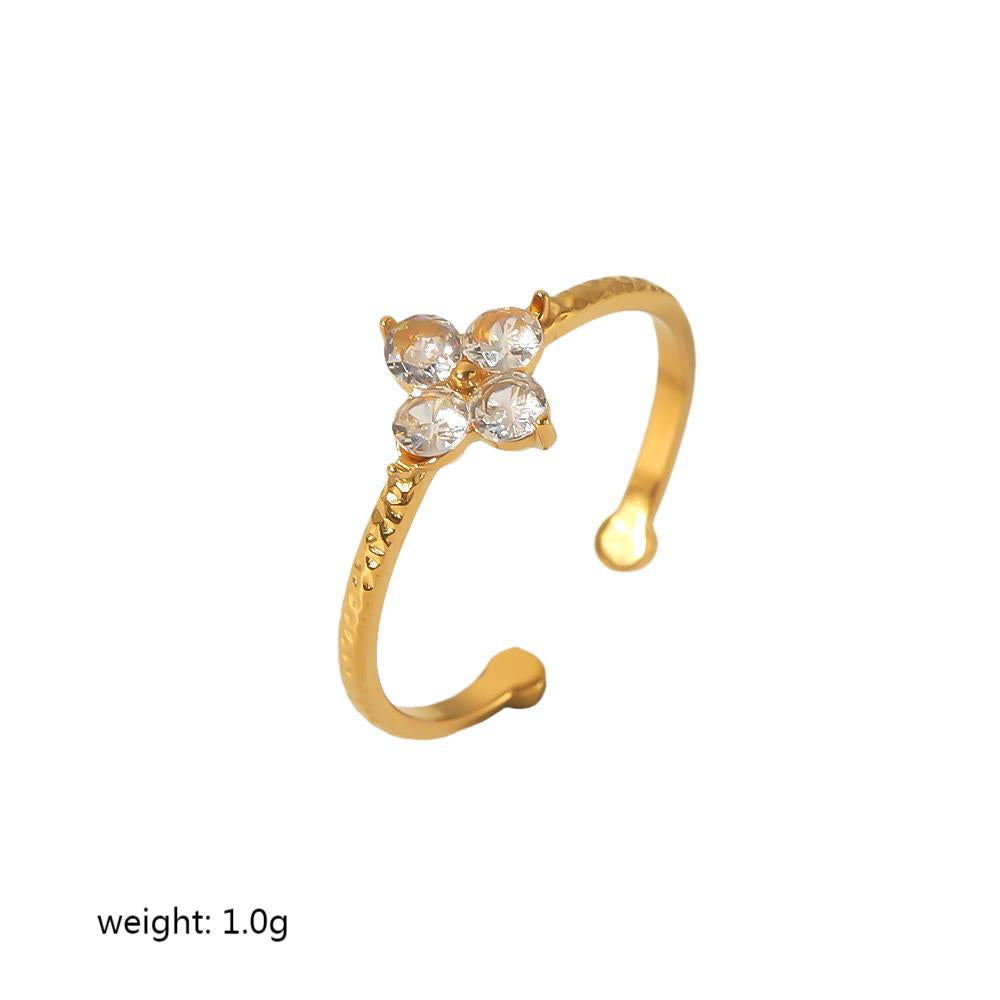 Women's Gold Stainless Steel Inlaid Zircon Open Rings