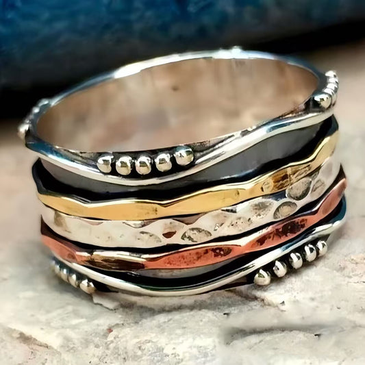 Women's & Men's Bohemian Wide Face Three-color Retro Fashion Ring