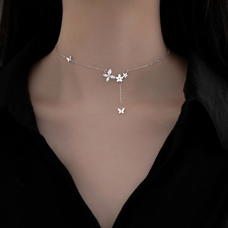 Rhinestone Butterfly Simple Versatile Mori Clavicle Necklace
