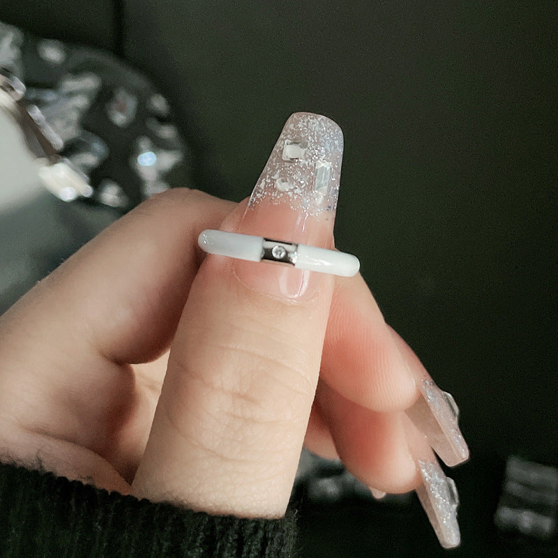 Women's Unique High-grade White Drip Glazed Chain Rings