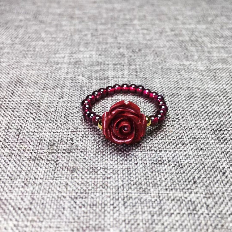 Cinnabar Natural Garnet With Rose Calf Rings