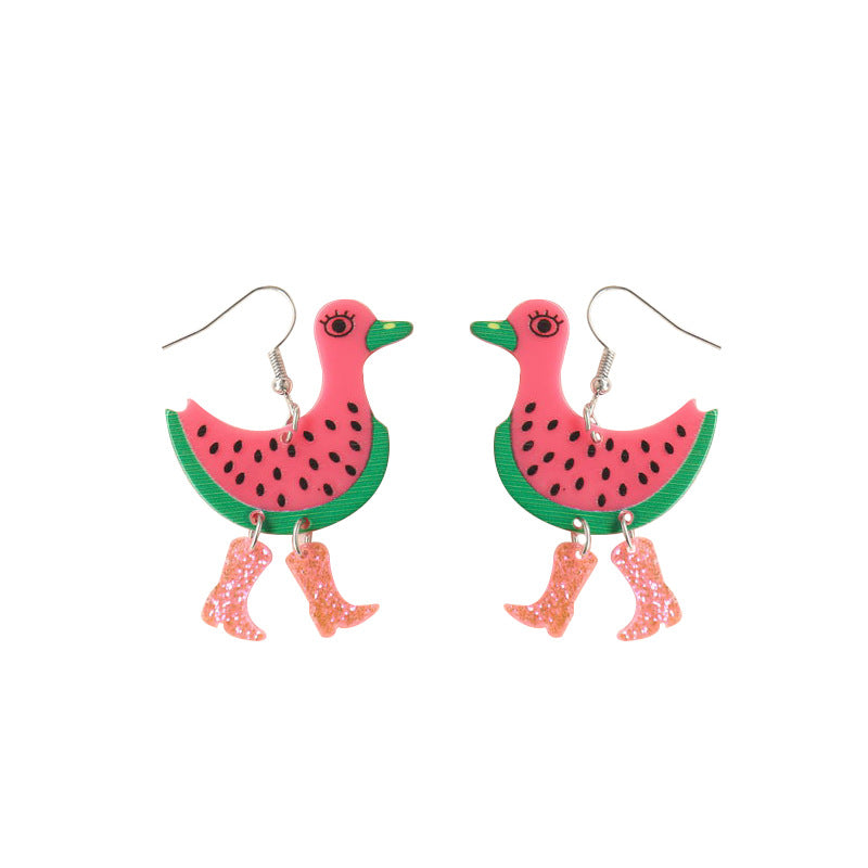 Women's Acrylic Funny Printed Lemon Watermelon Duck Earrings