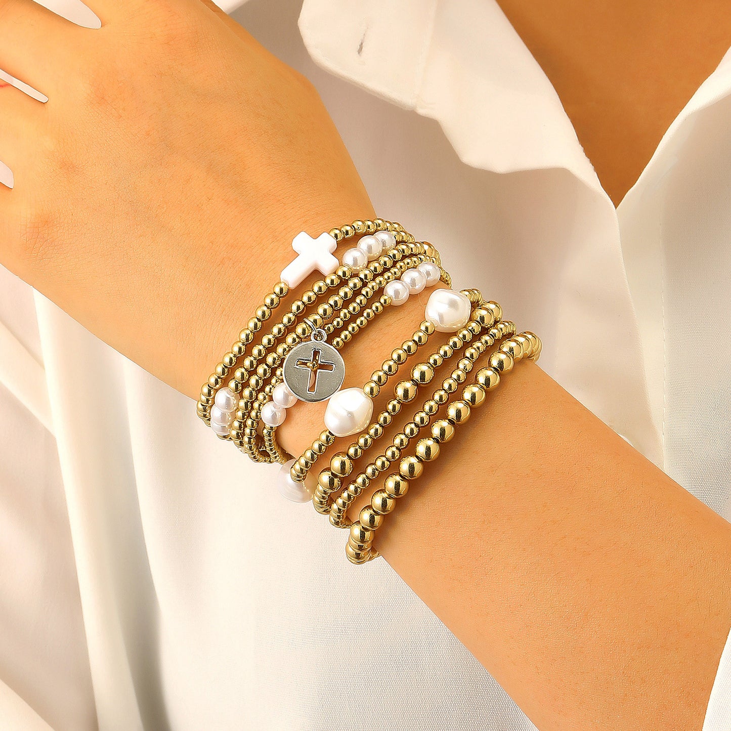 Women's Cool Couple Beach Style Handmade Beaded Stretch Wafer Bracelet