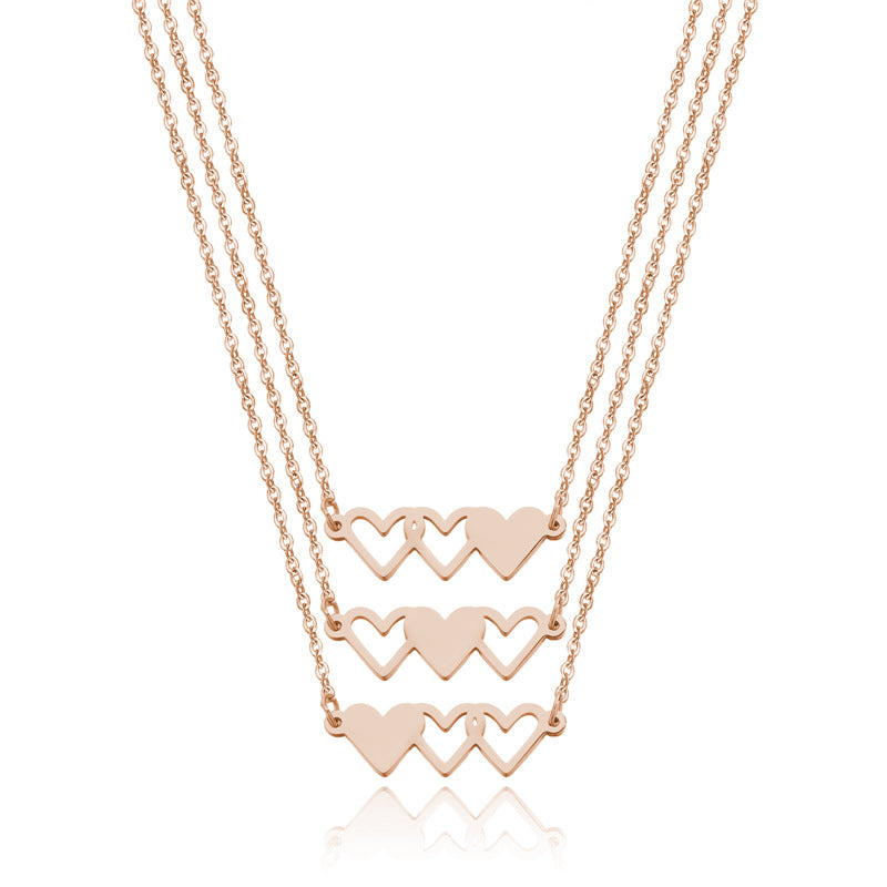 Sisters Family Peach Heart Three Titanium Necklaces