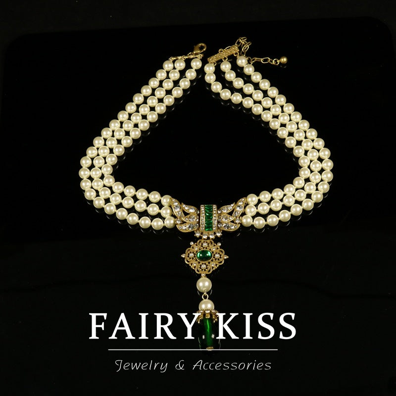 Fashion Chain Vintage Pearl Design Diamond Necklaces