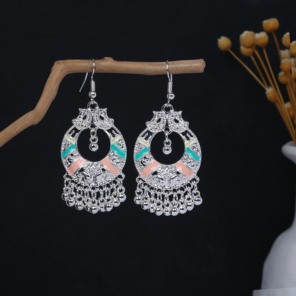 Metal Alloy Retro Ethnic Style Geometric Water Drop Round Bell Earrings