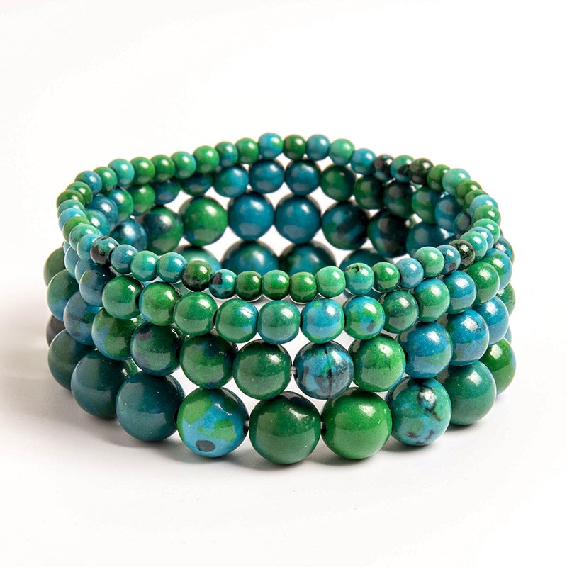 Women's & Men's Retro Malachite Beaded Twin Style Green Bracelets