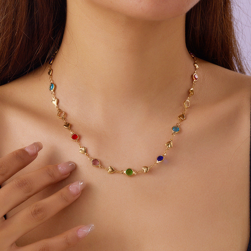 Women's High-grade Sweet Elegant Heart Butterfly Color Necklaces