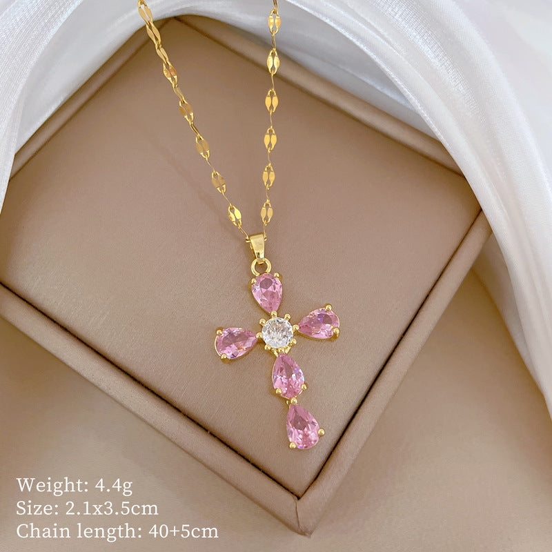 Women's Steel Cross Zircon Light Luxury Temperament Gorgeous Full Diamond Necklaces