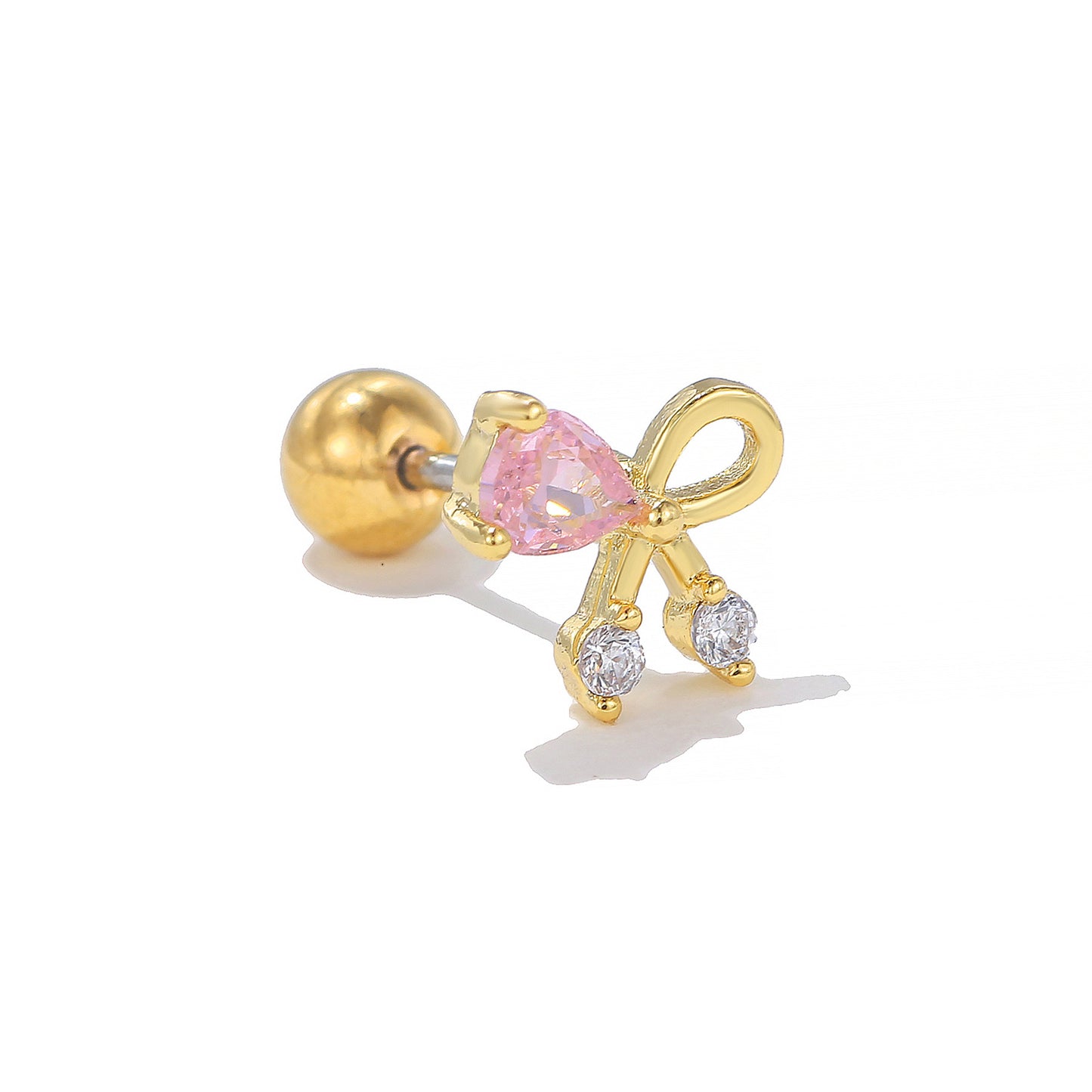 Pink Zircon Bow Suitable For Ear Bone Earrings