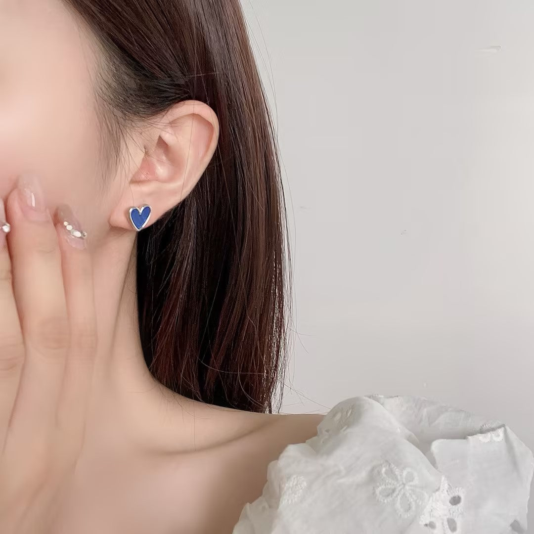 Klein Blue Love Heart Sterling Sier Earrings
