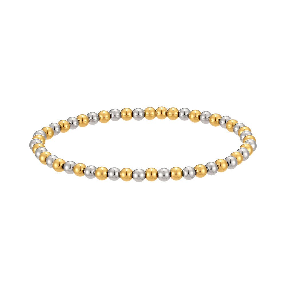 Texture Waterproof Hard-wearing Stainless Steel Mixed Color Two-color Round Beads Bracelet