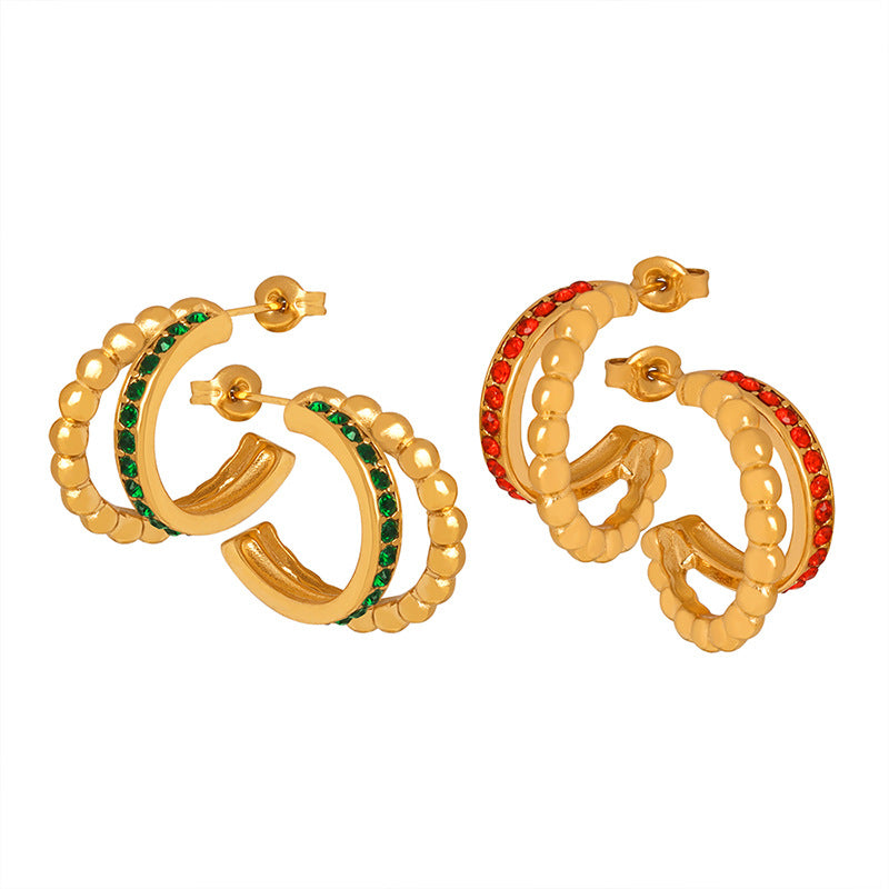Light Luxury Metal Temperament Design Inlaid Personality Rhinestone Stud Earrings