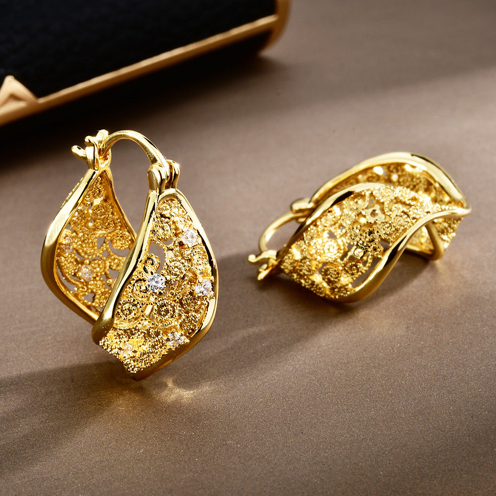 Inlaid Hemp Pattern Zirconium Clip Advanced Exquisite Temperament Entry Lux Ear Buckle