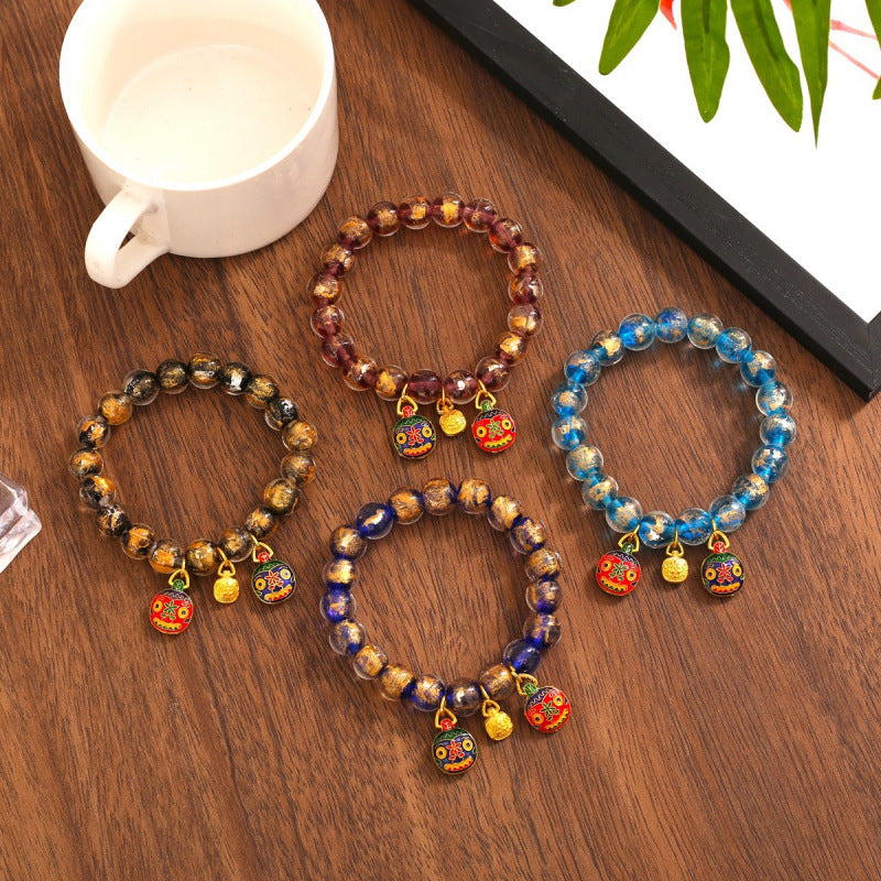 Gray Colored Glaze Gold Foil Swallowing Beast Ethnic Style Bracelets