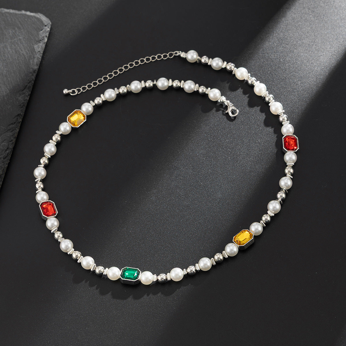 Men's Rhinestone Pearl Stitching Hip Hop High Necklace