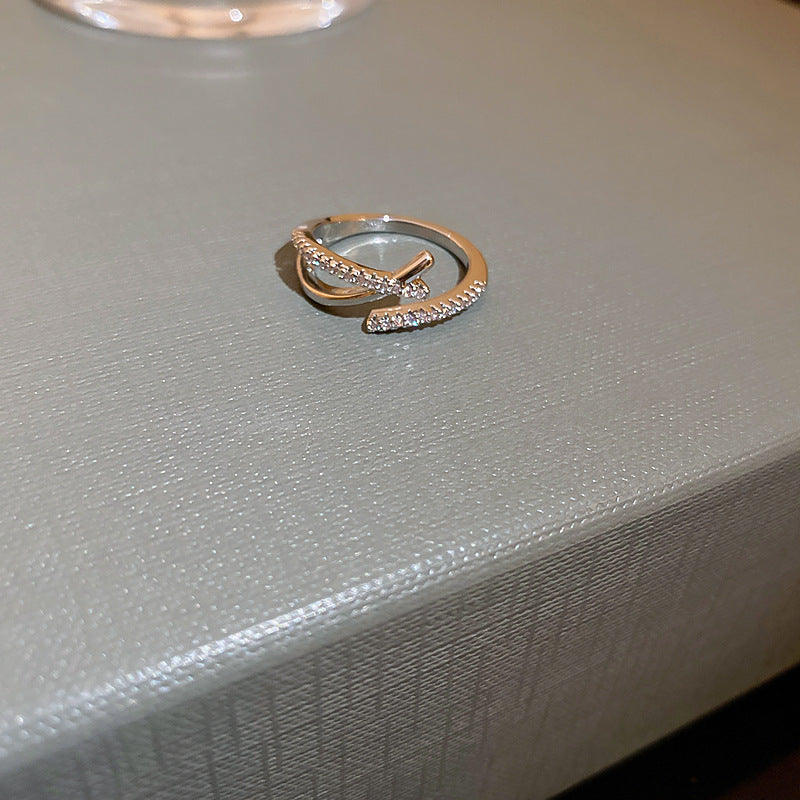 Women's Shining Diamond Snake-shaped Sier Open Advanced Texture Simple Trendy Cool Ring