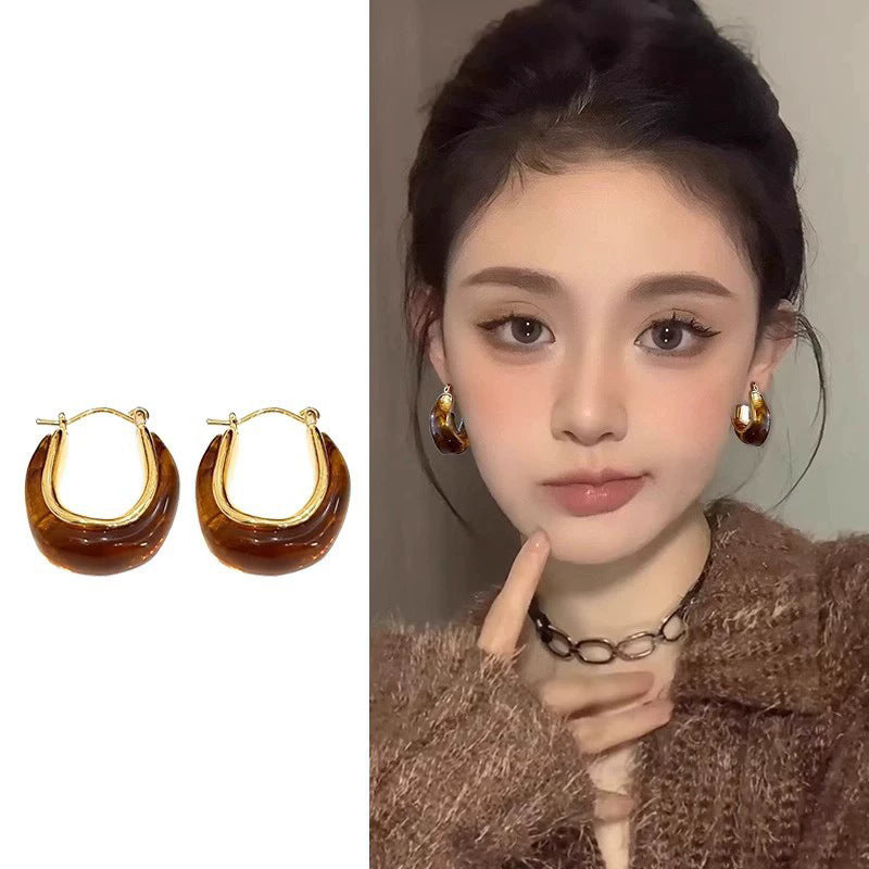 Women's Retro Coffee Color Style Light Luxury Temperament High Sense Stud Earrings