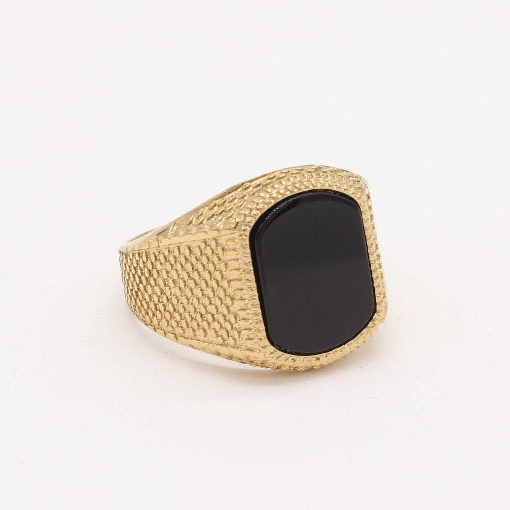 Men's Fashion Simple Black Onyx Titanium Steel Ring