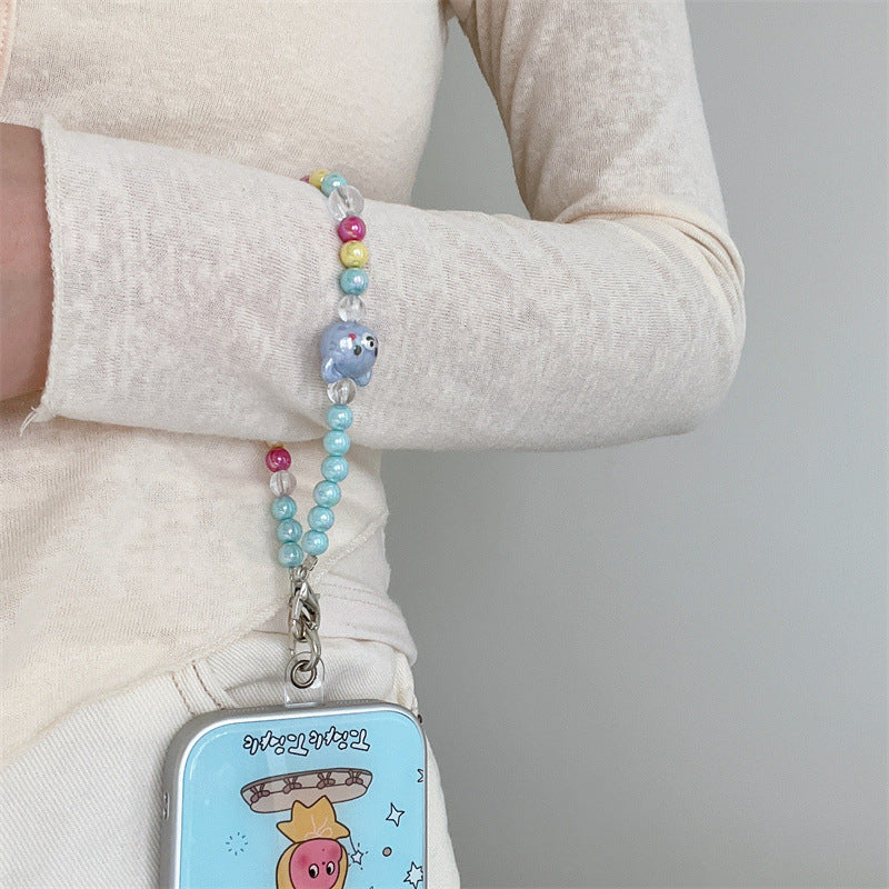 Women's Solid Beads Phone Case Handmade Lanyard Bracelet