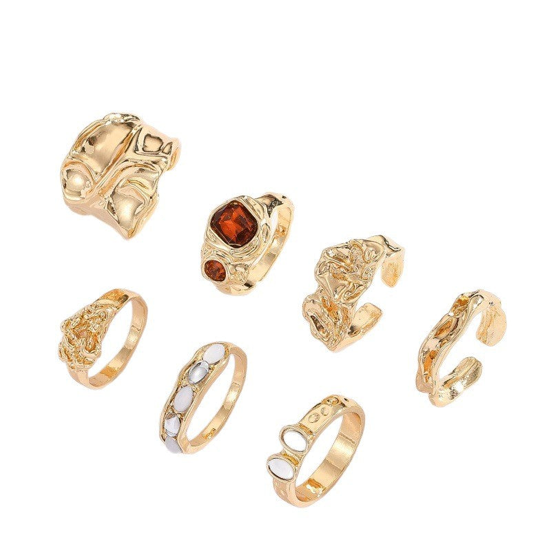 Hand Vintage Metal Geometry Irregular Diamond Ring