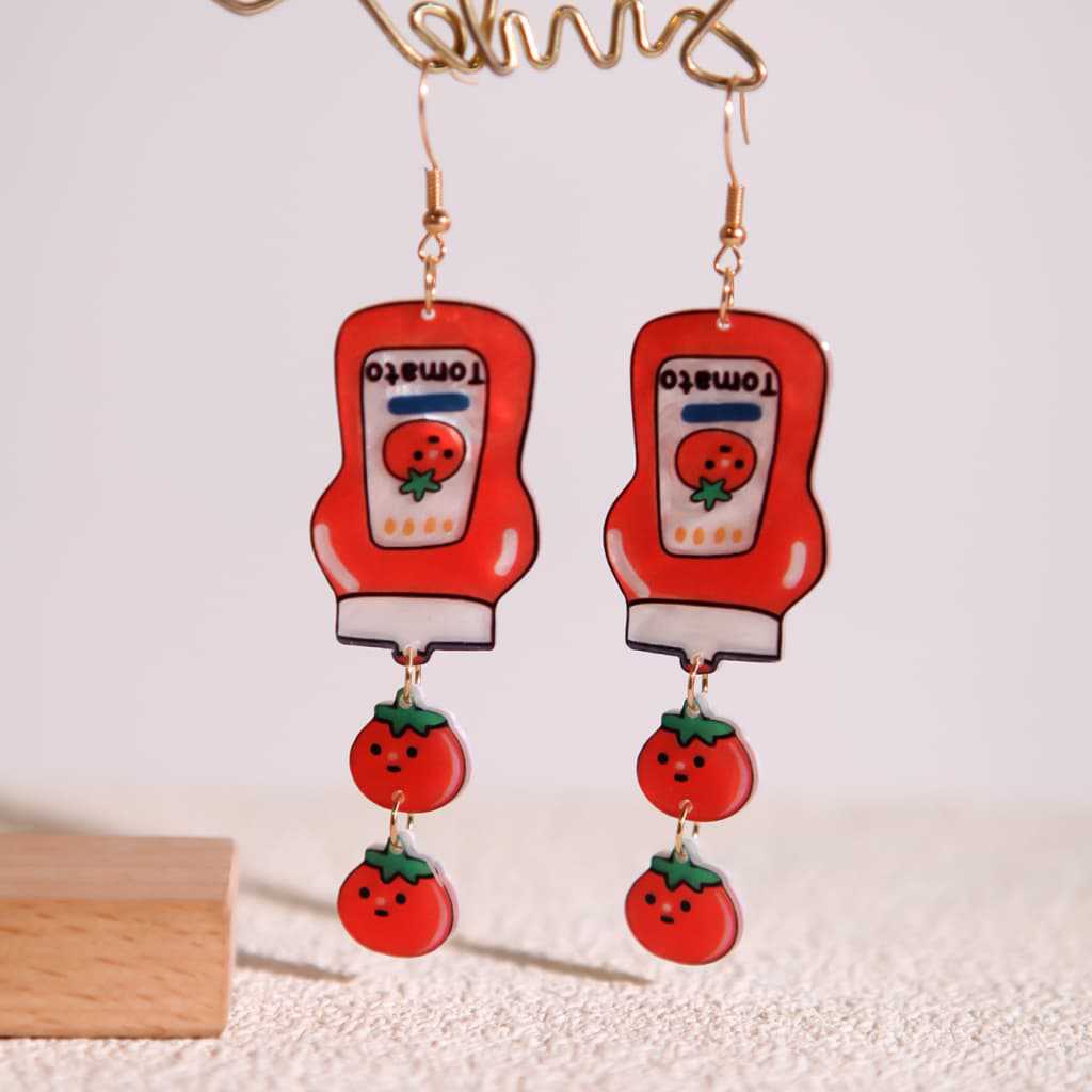 Fashion Stitching Tomato Double-sided Acrylic Retro Design Earrings