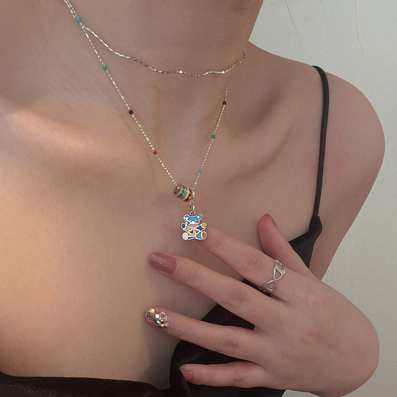 Women's Rainbow Bear For Niche Design Simple Clavicle Chain Sweater Necklace