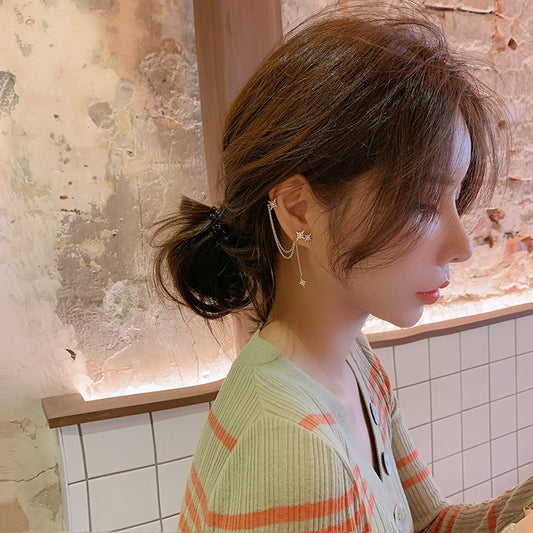Elegant Asymmetry Long Fringe One-piece Asterism Ear Stud Earrings