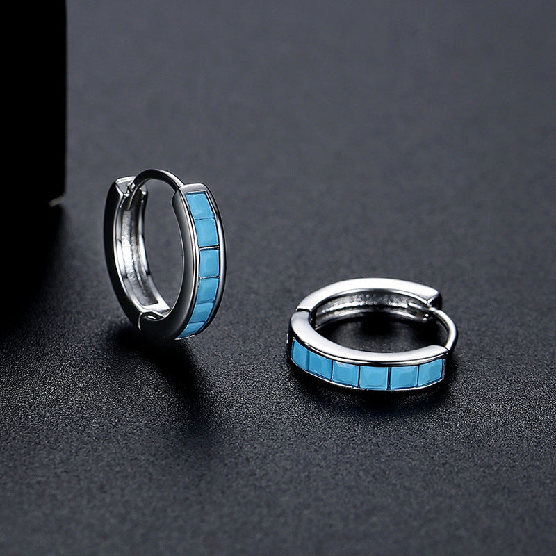 French Circle Turquoise Niche Design Simple Copper Ear Buckle