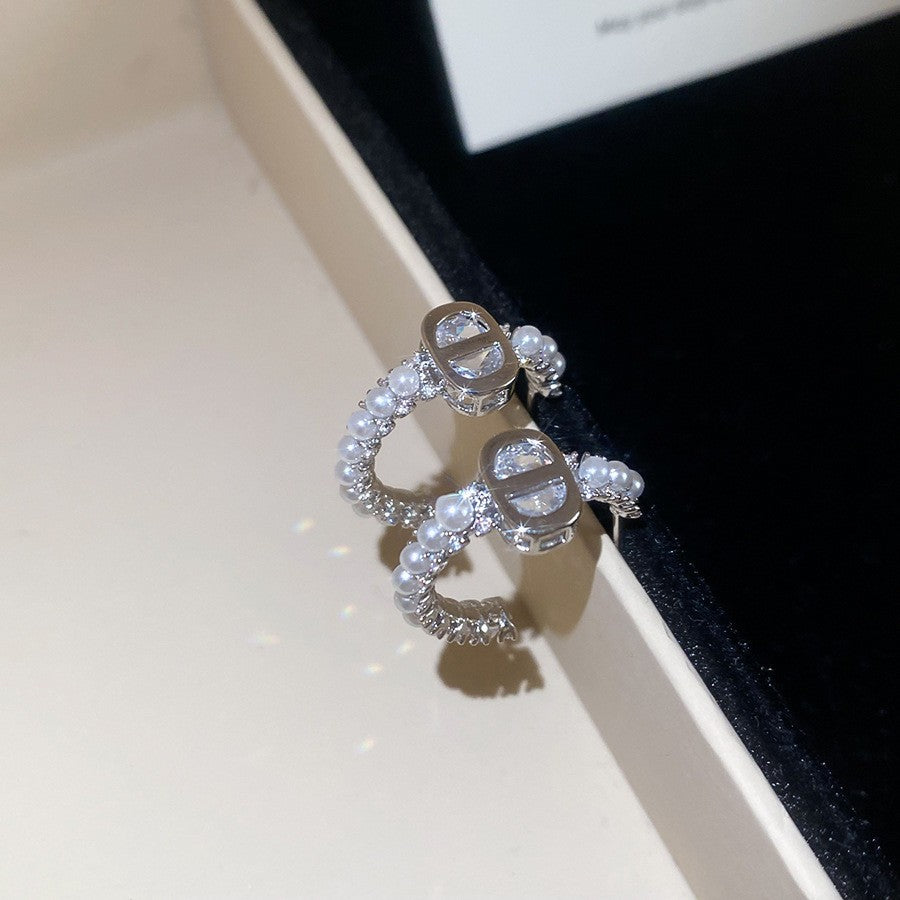 Women's Style Refined Zircon Flower Pearl Light Luxury High-grade Ear Earrings