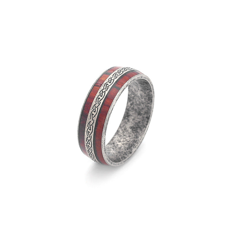 Retro Viking Rune Two-tone Wood Leather Rings