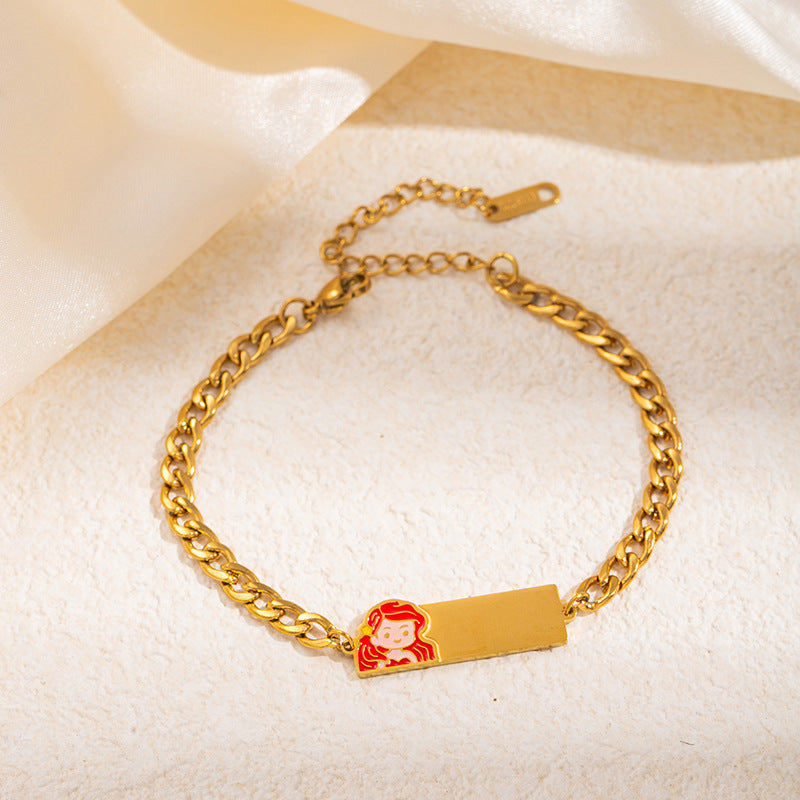Stainless Steel Bow Square Plate Female Cartoon Mickey Titanium Drip Bracelets