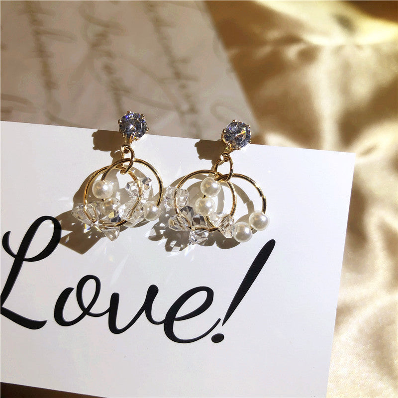 Needle Fresh Pearl Grace Simple And Earrings
