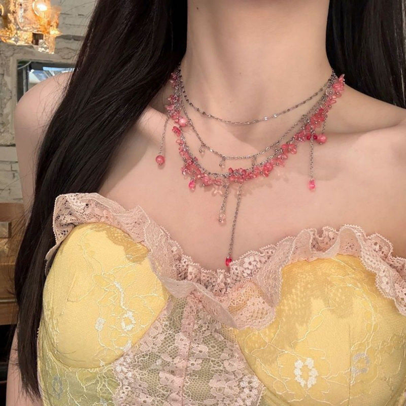 Dopamine Glass Flower Light Luxury High-grade Exquisite Clavicle Chain Sweet Necklace