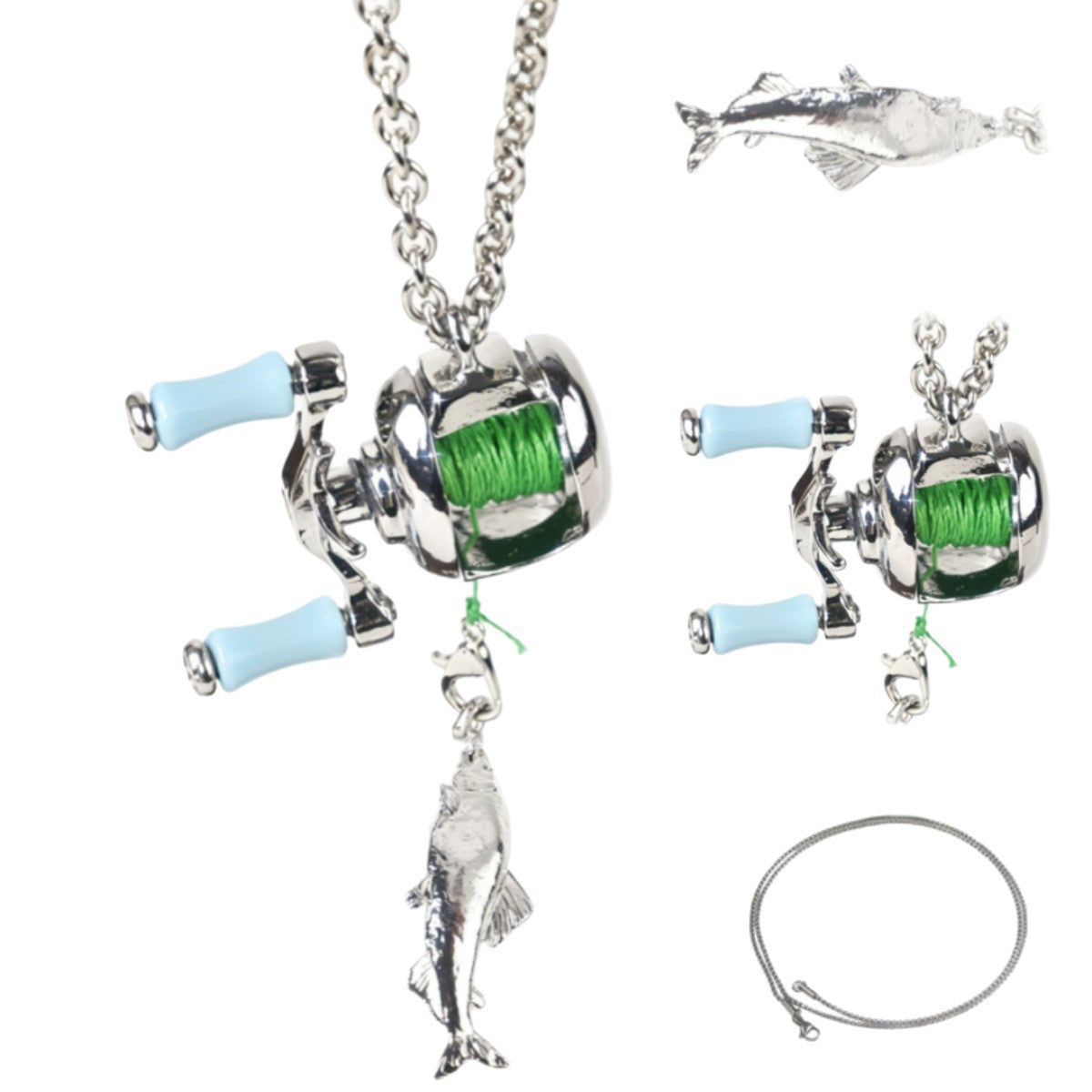 Fishing Wheel Vintage Design With Small Fish Personalized Minority Hip Necklace