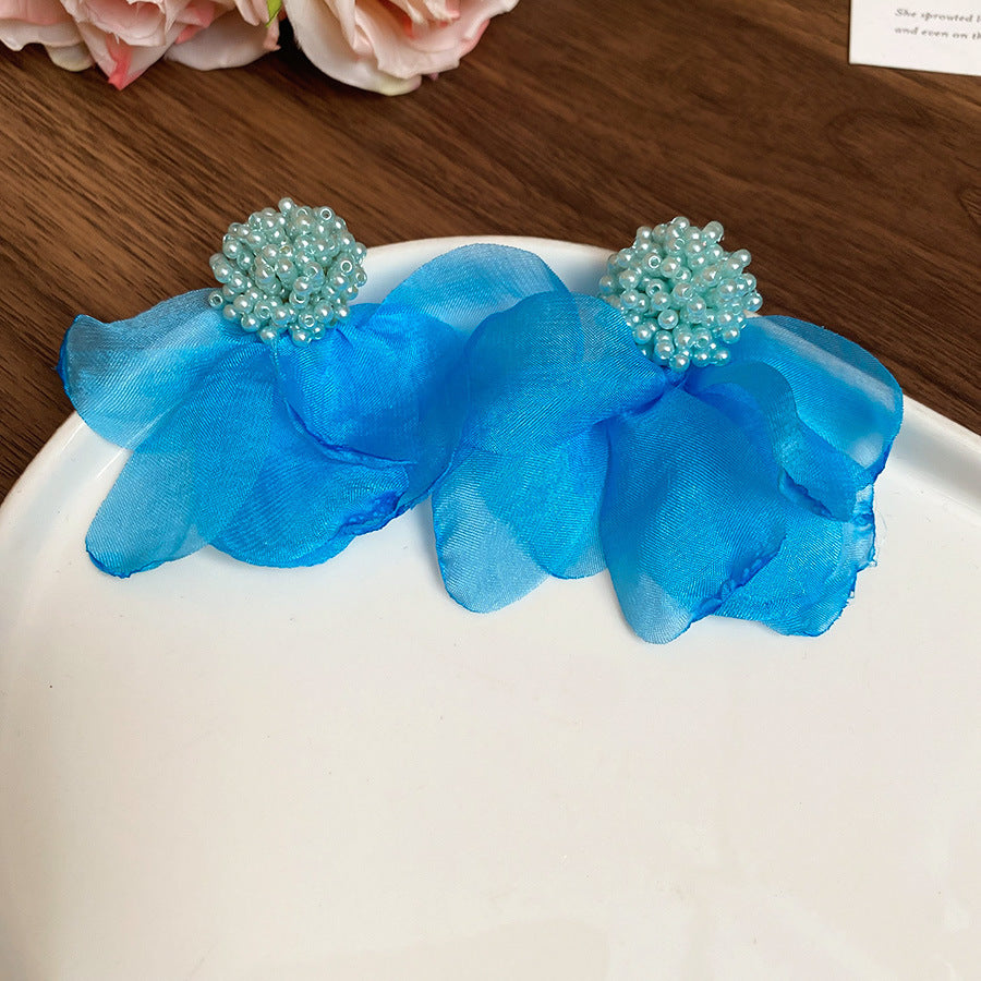Dopamine Vacation Style Sier Needle Bead Flower Delicate Indie Earrings