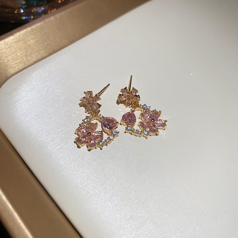 Women's Sier Crystal Flowers Exquisite Sweet Light Rings