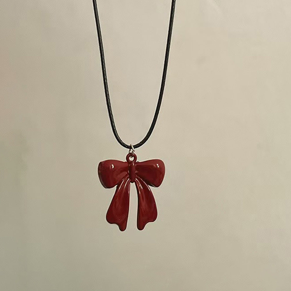 Niche Minimalist Bow Black Leather Rope Necklaces