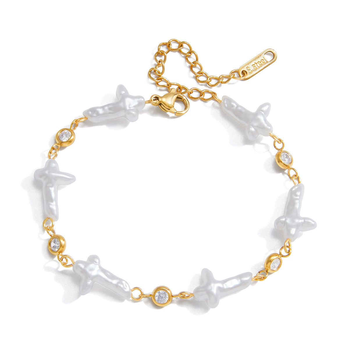 Stainless Steel Imitation Pearl Light Luxury High-grade Cross Bracelet