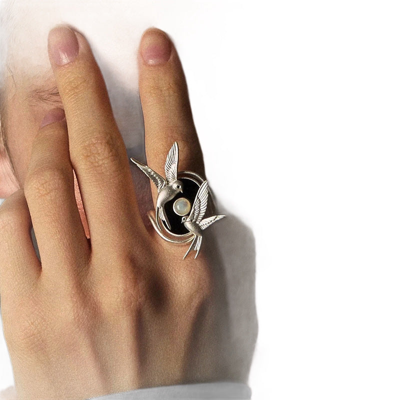 Retro Bird Open-end Pearl Personality Creative Niche Rings