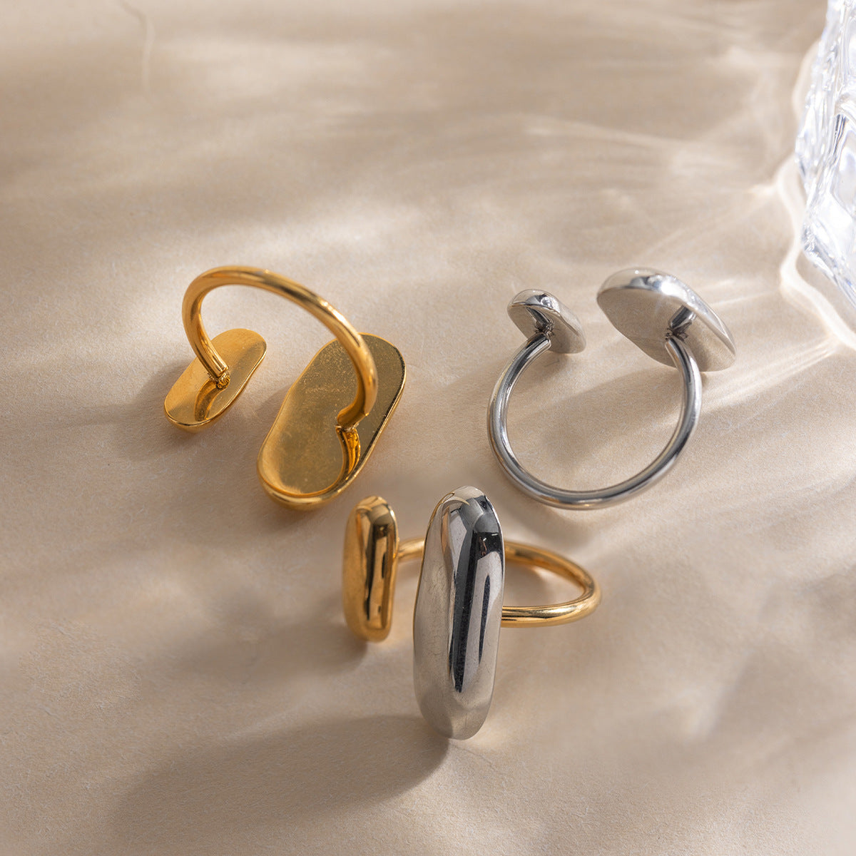 Stainless Steel Glossy Oval Golden Bean Open Irregular With Ring