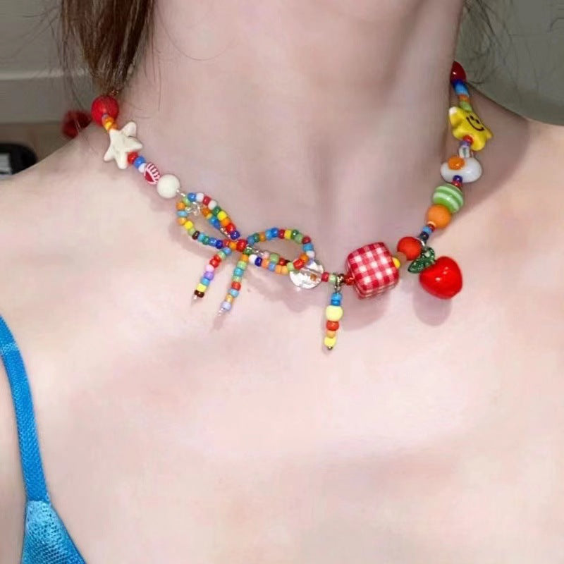 Apple Paradise Colorful Beaded Summer Bohemian Clavicle Chain Necklaces