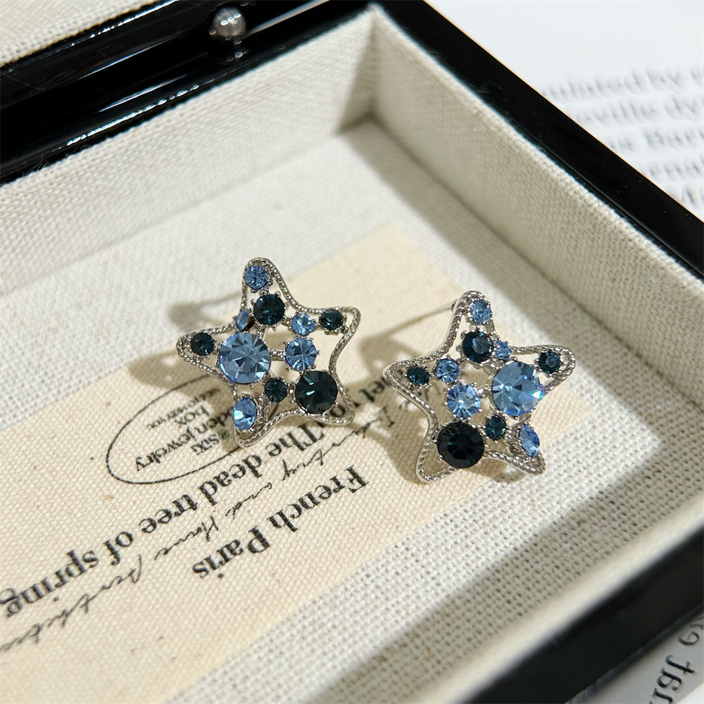 Women's Summer Fresh Blue Zirconium Pentagram Light Stud Earrings