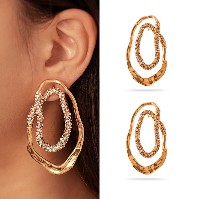 Sier Oval Geometric Ear Niche Irregular Stud Earrings